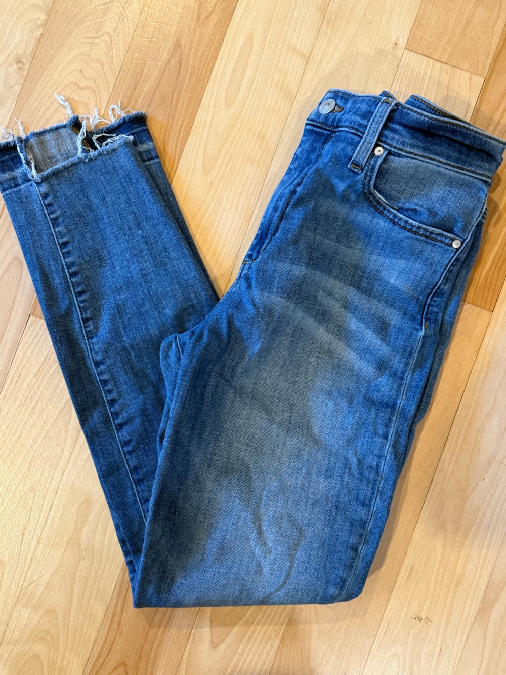 Joe's Jeans Light-Medium Blue Skinny Jeans with cute ankle fringe